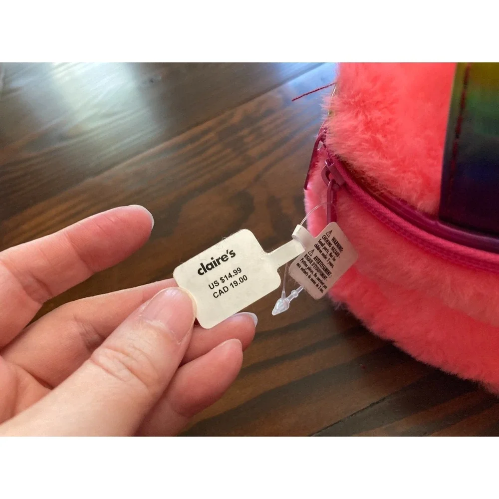 Claire's Izzy The Bear Pink Makeup Girls Bag Rainbow Ears Expressive Eyes